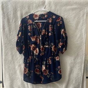 J for Justify Mandarin Collar Blue and Orange Blouse